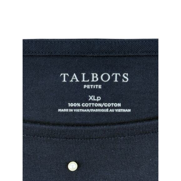 Talbots Top Stripe Pearl Embellished Cotton Bateau Neck 3/4 Sleeve Womens XLP - Picture 3 of 11